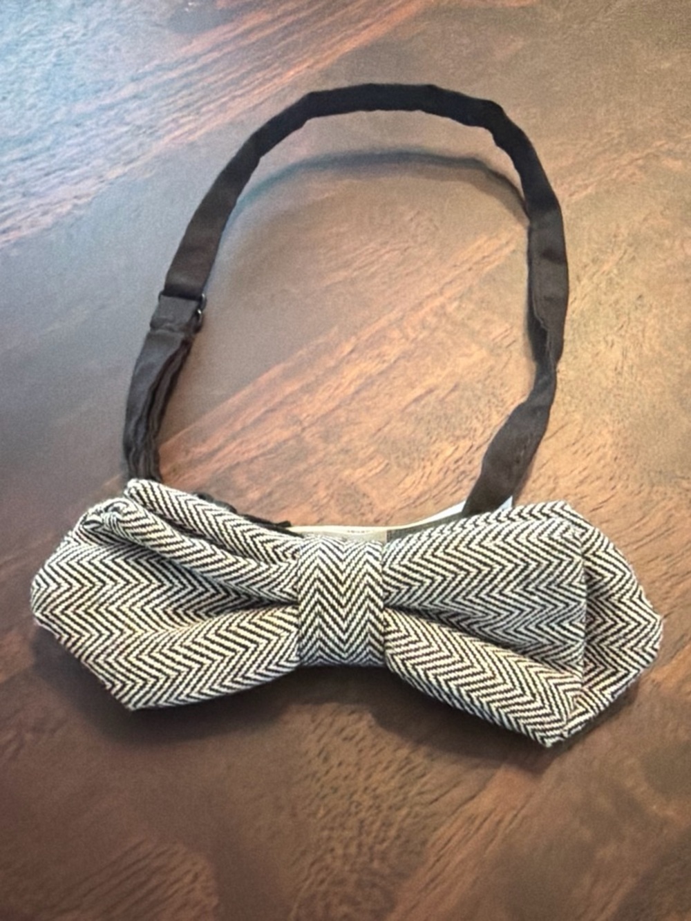 Kid’s Black & White Herringbone Bow Tie - Unbranded